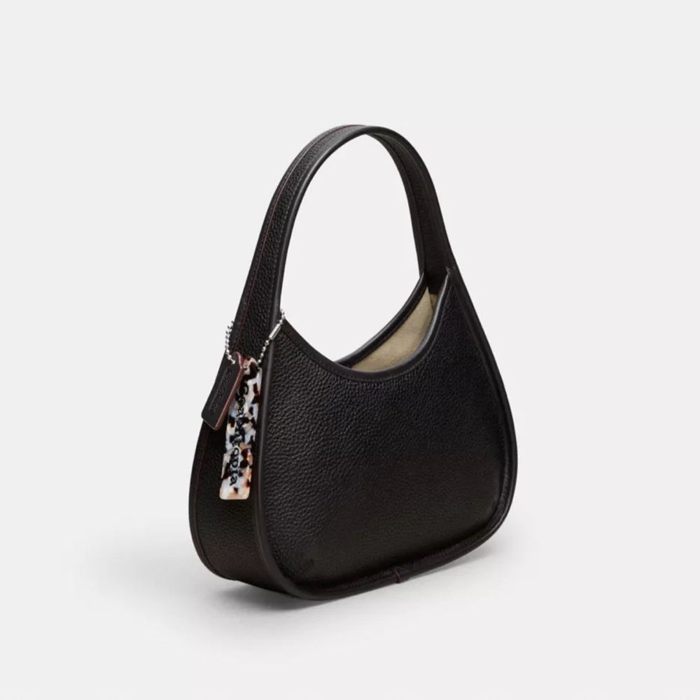 Coach Black Leather Shoulder Bag with Tortoiseshell Charm Coachtopia